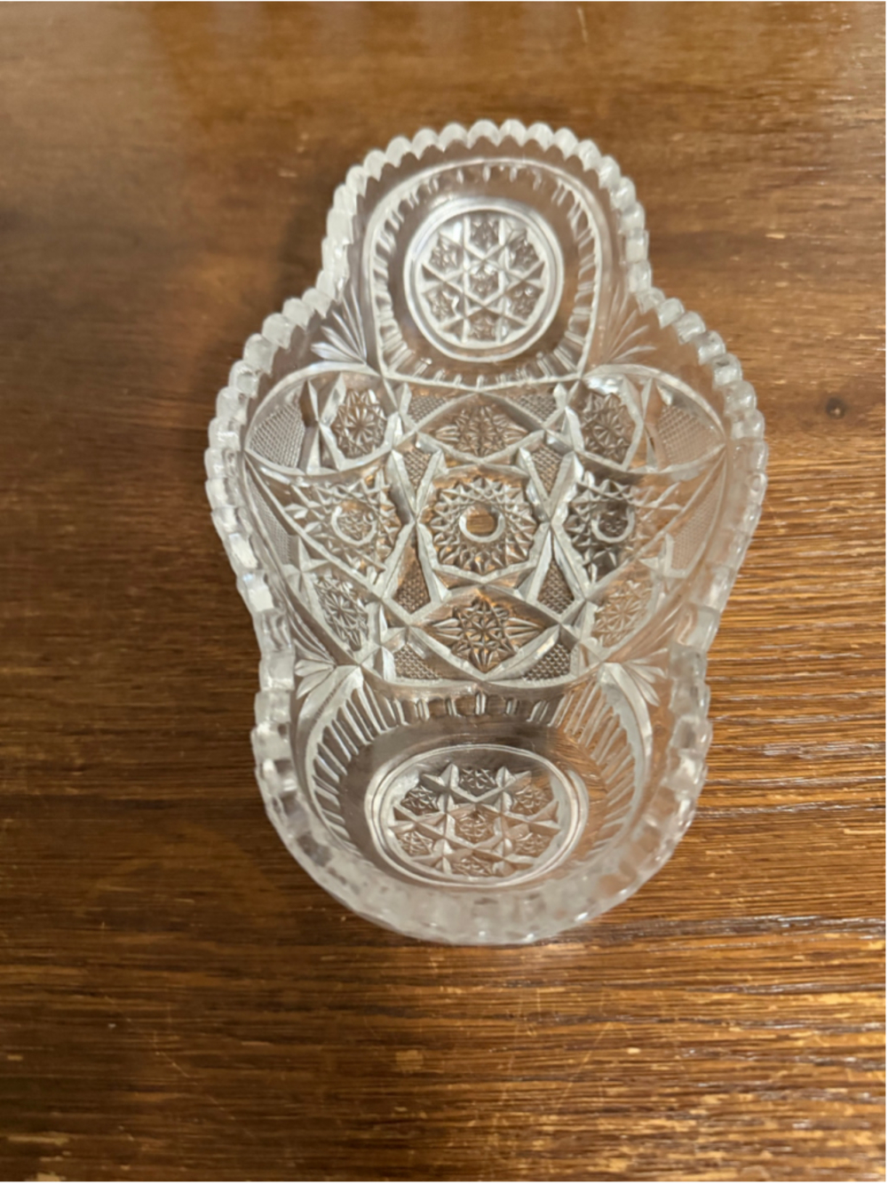 Vintage Cut Glass Crystal Relish Celery Dish Hobstar Starburst Scalloped 9”